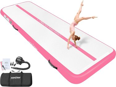 Надувна гімнастична мат для тренувань VOFiTNY (10/20 см товщина, 3/4/5/6 м довжина) для дому, парку та йоги (рожева)