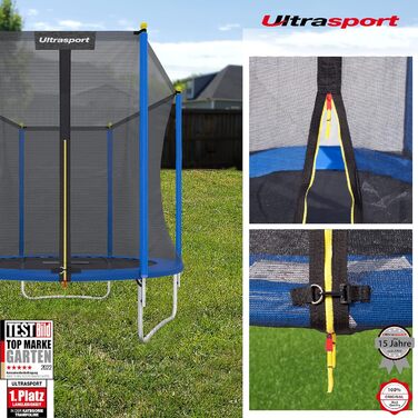 Батут Ultrasport Uni-Jump для дітей на відкритому повітрі Ø 140/183/244/305/366/460 см, до 150 кг. Комплект: сітка, захисний борт, монтажний набір. Можливе використання в приміщенні.