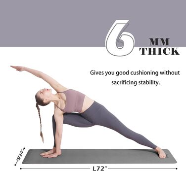 Килимок для йоги та фітнесу Pilates 0.6 см, екологічний, протиковзкий, з сумкою для зберігання та транспортування (72x24 см, чорний/сірий)