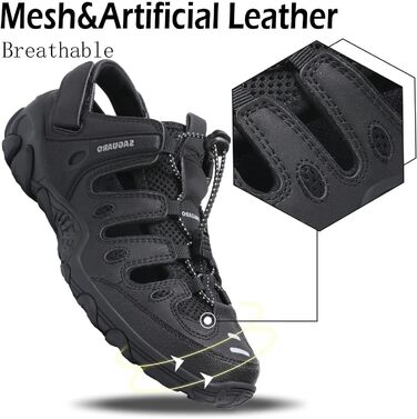 Чоловічі та жіночі сандалі SAGUARO: зручні, дихаючі, для активного відпочинку, туризму та трекінгу, чорного кольору, 46 EU