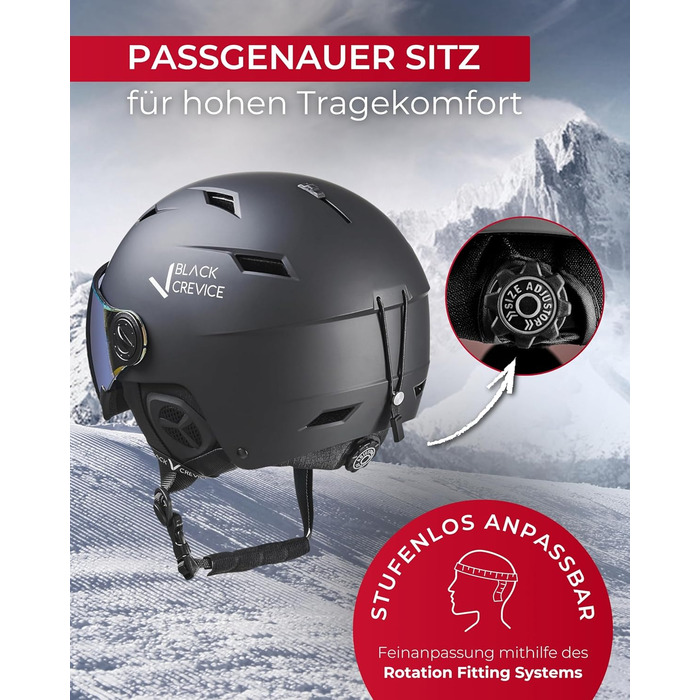 Шолом гірськолижний BLACK CREVICE Kirchberg з візором та вентиляційними отворами, чорний/сріблястий, розмір M (54-57 см)