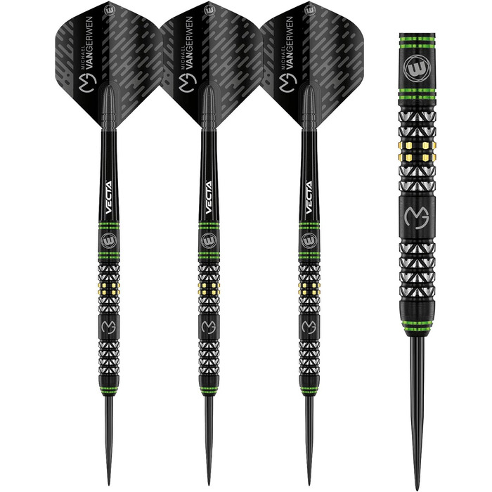 Дротики WINMAU Michael Van Gerwen Vantage 23 г вольфрамові з сталевим наконечником, комплект з оперенням Prism і стержнями Vecta
