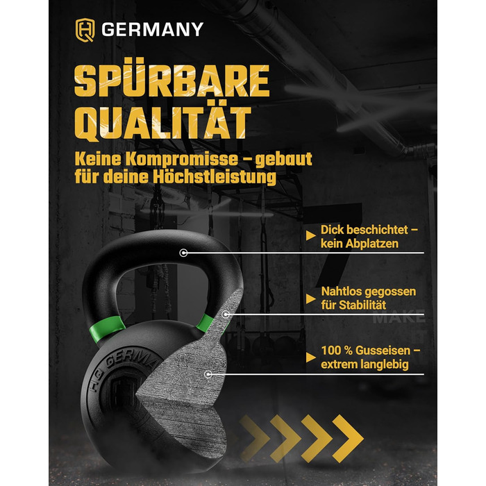 Гантель-гиря HQ Germany® з порошковим покриттям [2-32кг/Набори] - Набір чавунних гирь з точністю ±2% - Кульова гиря, Набір гирь, Преміум гирі з порошковим покриттям 24кг