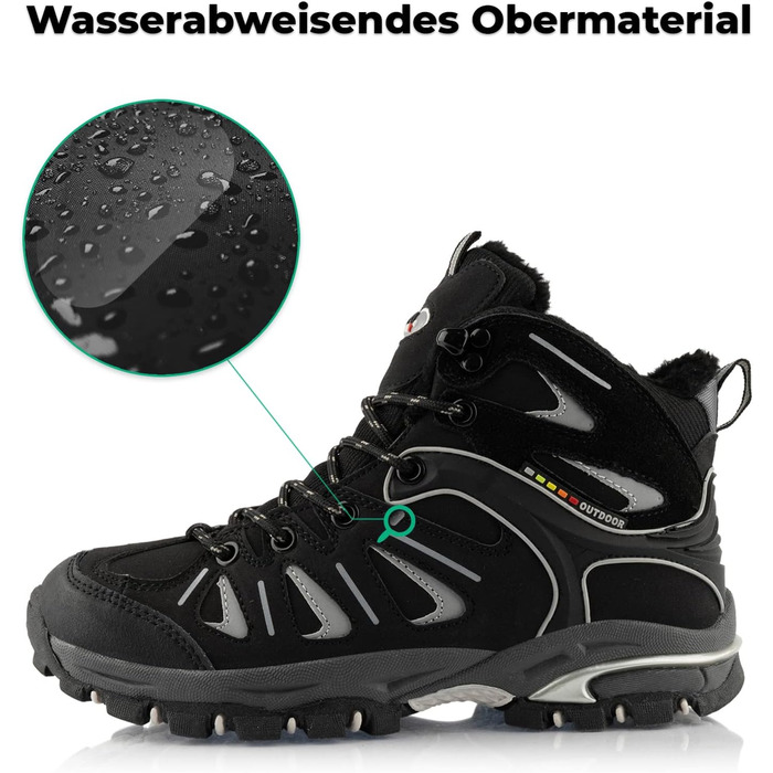 Черевики для трекінгу жіночі та чоловічі, теплі, з підкладкою, 36 EU, чорно-сірий