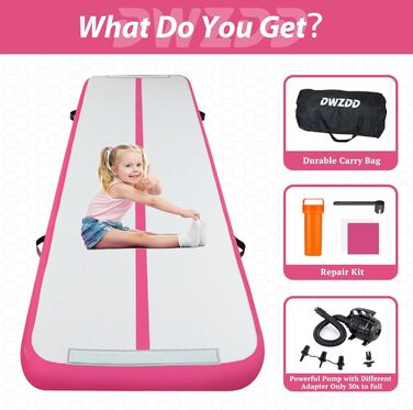 Гімнастичний надувний мат для гімнастики Dwzdd Air Matte, 3/4/5/6 м, 300x100x10 см. Підходить для дітей, дому, фітнес-студії, тренувань, чирлідингу. Біло-розова
