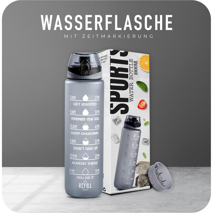 Фляга спортивна Roe Tenpo 1L, Tritan, без BPA, для спорту та відпочинку (сіра)