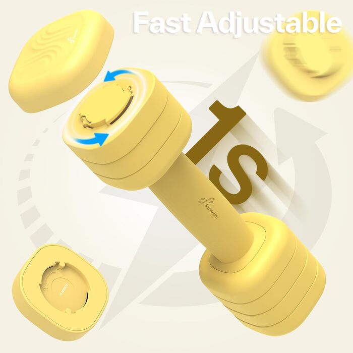 Sportneer Регульовані гантелі для жінок - комплект 2 шт. (вага 1-2.5 кг) з антиковзним TPU-покриттям, 4-в-1 комплект гантелей для фітнесу вдома, домашній спортзал та силові тренування (жовтий)