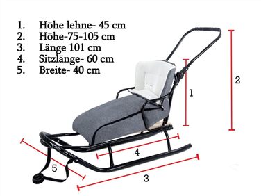 Металевий санний Oslo з підніжкою, ременями безпеки, ручкою для штовхання та мішком для ніг. Ідеальний для дітей та дорослих. Максимальне навантаження 120 кг. Колір: сірий