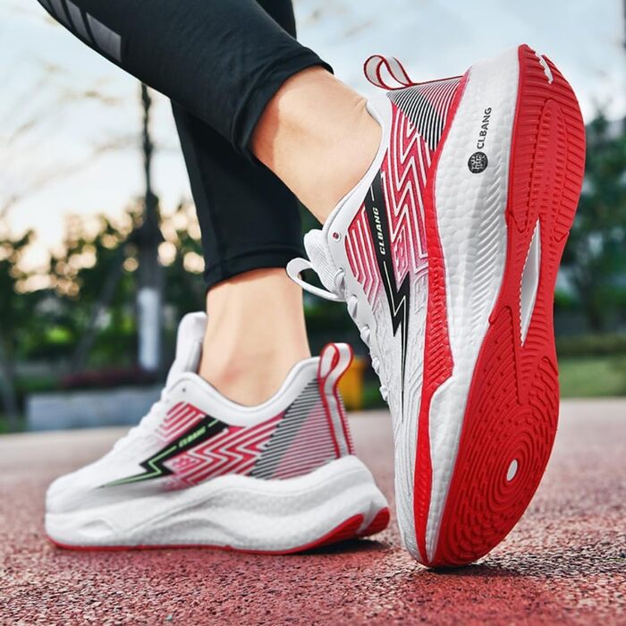 Кросівки для бігу та повсякденного носіння: чоловічі та жіночі, легкі, дихаючі, для занять спортом, тенісу, фітнесу, ходьби. Розміри 35-45 (білий, червоний, 44 EU)