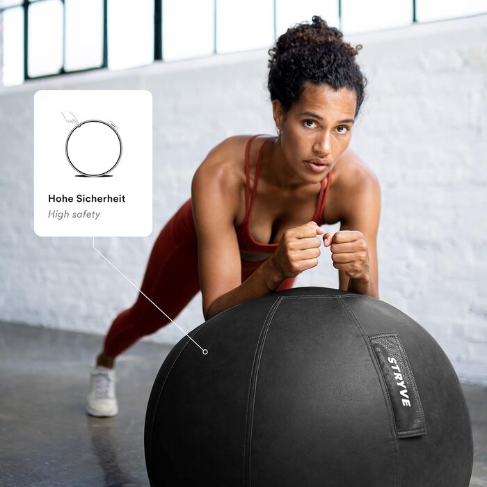 Стілець-м'яч STRYVE для офісу 65,70см - ергономічний фітнес-м'яч знімний чохол та захист від скочування, з повітряним насосом. Максимальне навантаження 150 кг. Використовується як офісний стілець або пуф.