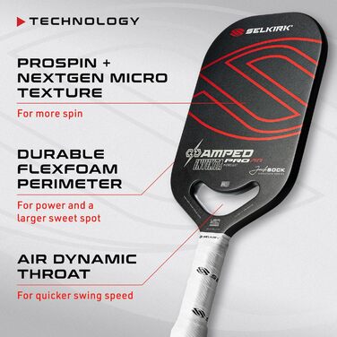 Падл для піклболу Selkirk Sport Verstärktes, збірка в США, покращений контроль та точність | Jack Sock | Midweight Invikta (довгаста форма)