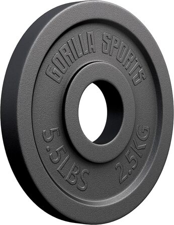 Олімпійські диски для штанги GORILLA SPORTS, чавунні, 1,25–30 кг, 50 мм, окремо чи комплект, для тренувань