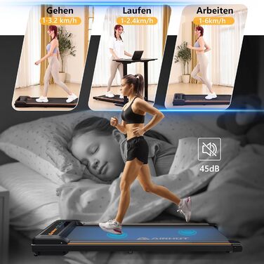 Бігова доріжка Walking Pad 2.5 к.с., тиха, під стіл, з пультом і LED-дисплеєм, портативна для дому та офісу, чорна