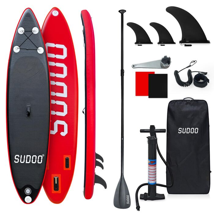 Надувний SUP борд для 2+1 людини/сім'ї Stand Up Paddling Board SUP06RK Black Red - до 150 кг, з веслом та плавниками