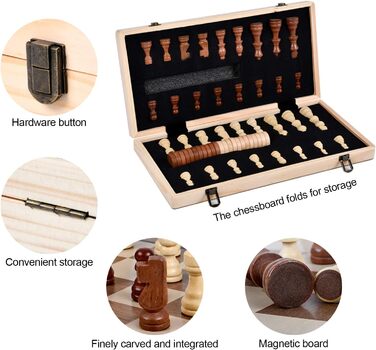 Шахи дерев'яні магнітні 2-в-1 для дорослих та дітей, якісний набір з портативним полем для зберігання