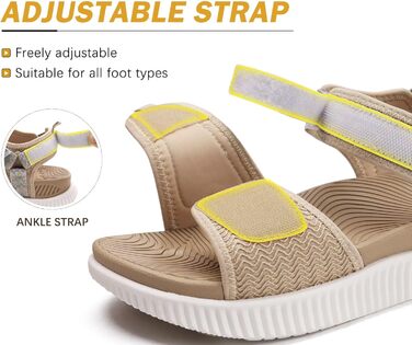 Жіночі трекінгові сандалії KuaiLu: зручні ортопедичні сандалії для піших прогулянок та спорту, літні сандалії з відкритим носком, регульовані на липучках, 41 EU, бежевий