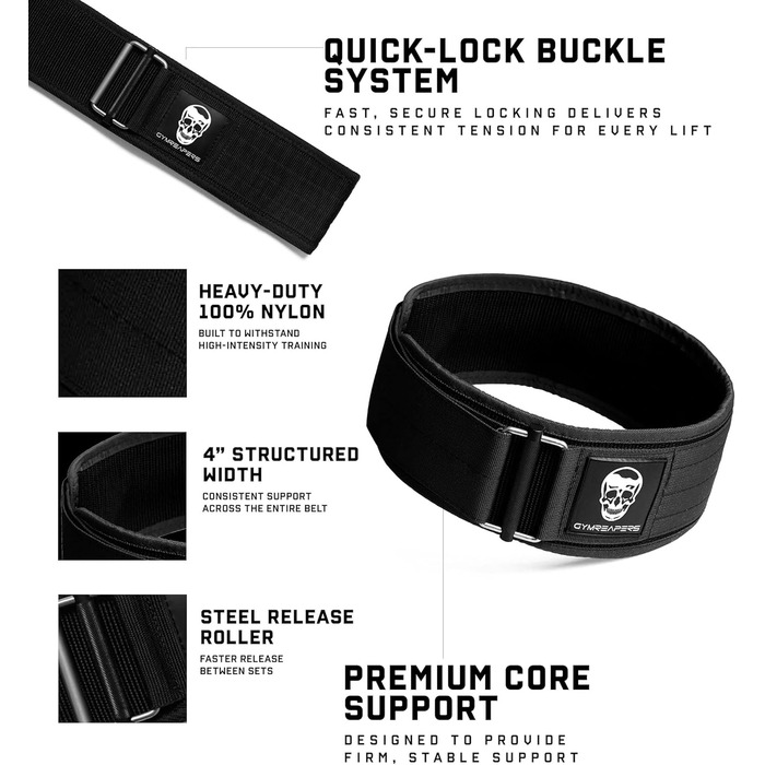 Пояс для важкої атлетики Gymreaper з неопрену та металевою пряжкою – для бодібілдингу, пауерліфтингу, крос-тренінгу (XXX-Large, Чорний)