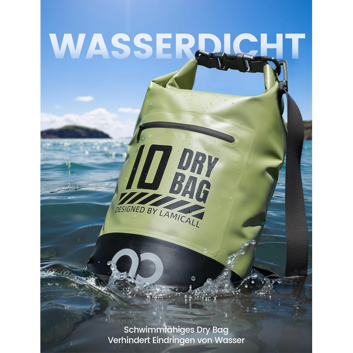 Водонепроникний рюкзак-сумка Dry Bag Lamicall 20L, зелений - міцний, з водонепроникним чохлом для телефону