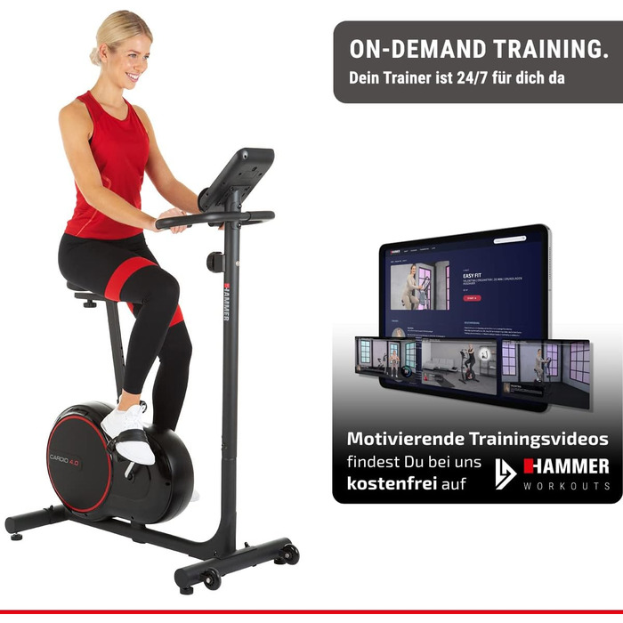 Велотренажер HAMMER Cardio 4.0 з низьким опором, безшумний, з регулюванням комп’ютера, широким і низьким входом, тримачем для планшета