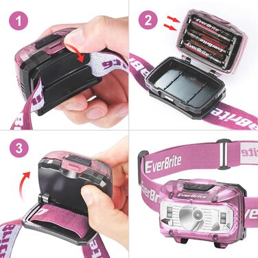 LED налобний ліхтар EverBrite 2 шт. Рожевий з червоним та зеленим світлом, 5 режимів, для кемпінгу та відпочинку на природі