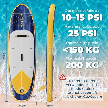 Надувний SUP борд Devoko 320x80x15 см з аксесуарами: для серфінгу, риболовлі, йоги та каякінгу (Marineblau)