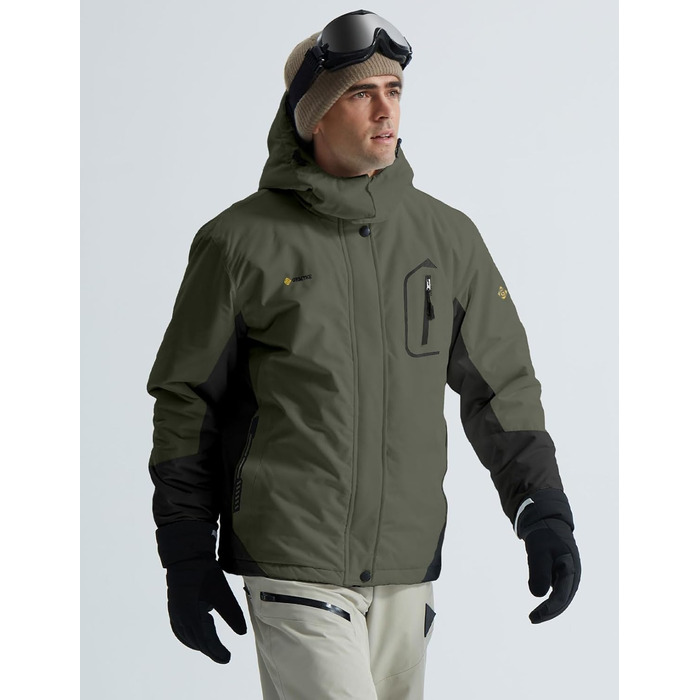 Чоловіча лижна куртка GEMYSE: водонепроникна, вітронепроникна, з підкладкою, для спорту, відпочинку, активного відпочинку на природі (армійний зелений, сірий, XXL)