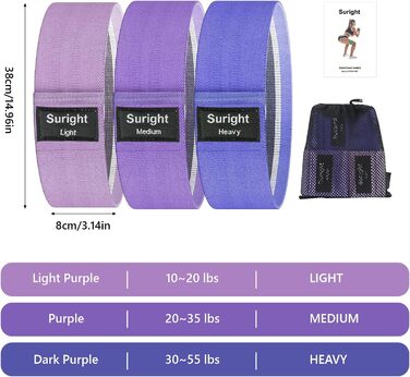 Стрічки для фітнесу Widerstandsbänder [3 шт.] для сідниць та стегон, антиковзкі фітнес-гумки для жінок/чоловіків, силові тренування, йога, пілатес, фітнес (світло-фіолетовий, фіолетовий, темно-фіолетовий)