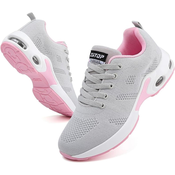 Жіночі кросівки для бігу та ходьби: спортивні, дихаючі, з ортопедичною підтримкою, підошва з повітряною подушкою, для залу та вулиці, сірі та рожеві, розмір 38 EU