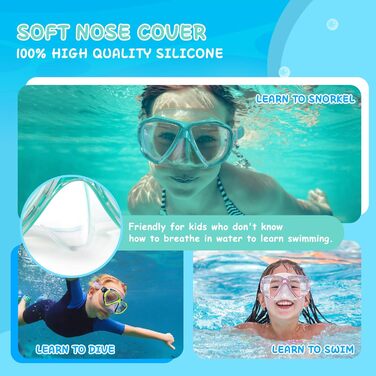 Дитячі окуляри для плавання Kinder Taucherbrille 180° Anti-Fog. Маска для снорклінгу з загартованим склом та захистом носа для хлопчиків та дівчаток 4-15 років