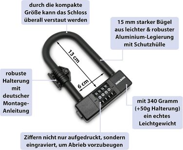 Замбік на колісницю KOHLBURG Bügelschloss з цифровим кодом - надійний замок 11 мм для велосипеда, електровелосипеда та шосе