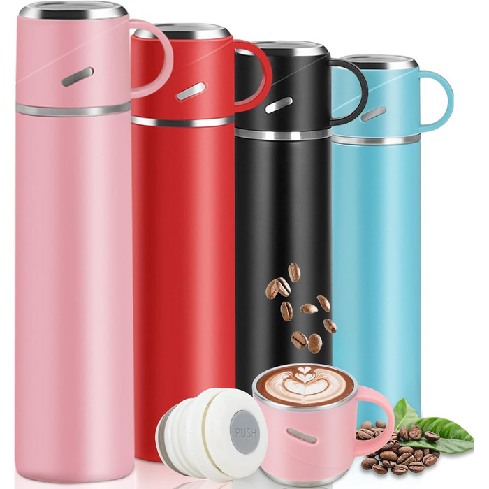 Термос IAGORYUE з нержавіючої сталі, 0,55 л, з герметичним кришкою та ручкою, подвійні стінки, зберігає тепло/холод до 12 годин, для спорту, офісу, відпочинку на природі (Рожевий)