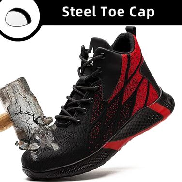 Легкі захисні черевики для чоловіків та жінок. Робочі черевики з металевим носком. Дихаючі, неслизькі, з металевим носком. Розміри 35-48 EU (35 EU, Червоний)