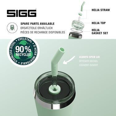 Термокружка SIGG Helia 0.6 л Milky Green з багаторазовою скляною трубочкою та щіточкою, герметична, BPA-free, з нержавіючої сталі 18/8, для подорожей