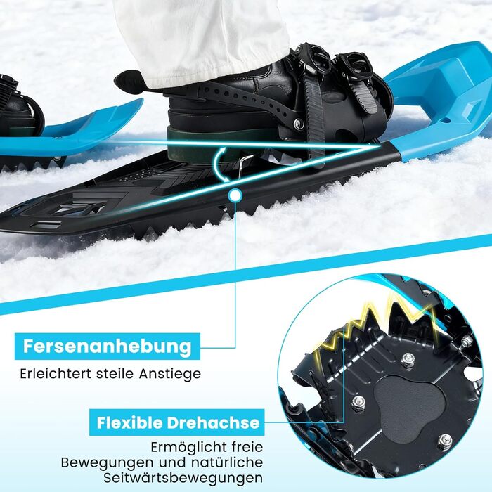 Снігоступи COSTWAY з підйомником, 35-45 розмір, до 90 кг, комплект з трекінговими палками та сумкою (синій, 63 см)