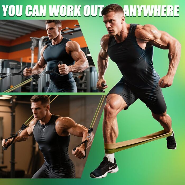 Набір еластичних стрічок WHATAFIT для фітнесу, силових тренувань та реабілітації. 16 рівнів опору, з дверним кріпленням, ручками та сумкою. Для чоловіків та жінок.