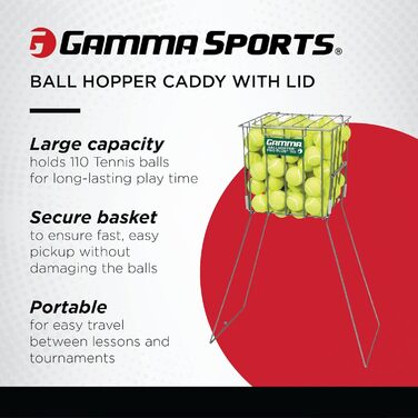 Кошик для тенісних м'ячів Gamma: Зручне збирання, місткість 50-140 м'ячів, сумісний з Pro Plus 110