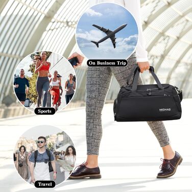 Спортивна сумка для подорожей та спорту, велика (48x23x27 см), з відділенням для взуття та мокрих речей, водонепроникна, для жінок та чоловіків, (ретро-чорний)