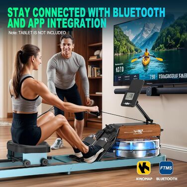 Веслувальний тренажер для дому, складаний водяний з Bluetooth монітором, тримачем для планшета, навантаження до 160 кг