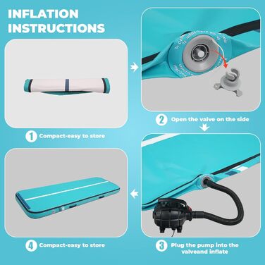 Гімнастичний надувний мат Quashley, 20,3 см товщиною, з двома липучками, гнучкий, 4 м/4,9 м/6 м, надувні килимки для тренувань, черлідинг, електричний насос вдома