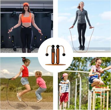Стрибкове канат Flintronic з лічильником, регульований, з підшипниками та неслизькими ручками, інтелектуальний, з вагами для тренувань, фітнесу, боксу (#4 Orange)