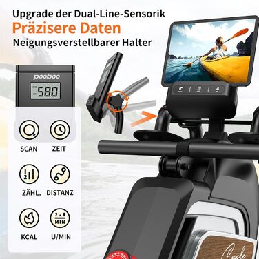 Гребний тренажер Pooboo з магнітною системою опору, 360 lbs, складаний, з тримачем для планшета та зручним сидінням, для дому H015-3