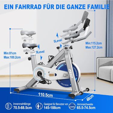 Велотренажер FYSIQ Heimtrainer, 300 Вт, 150 кг, дисплей RPM, тримач для планшета, білий