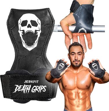 JerkFit Death Grips – ультра преміум лямки для тяги, підтягувань і важкої атлетики, з м'якою підкладкою, захистом долоні та посиленим хватом