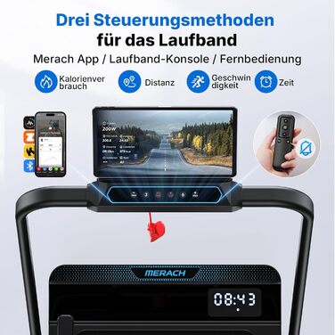 MERACH Walking Pad - біговий доріжки 3-в-1 для дому та офісу, регулювання нахилу 0-6%, швидкість 0-12 км/год, тиха робота 45dB, LED дисплей