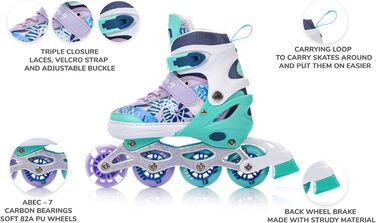 Дитячі ролики 4-в-1 Meteor Mermaid – регульовані, ABEC-7, PU-колеса, алюмінієвий фрейм, розміри XS-M