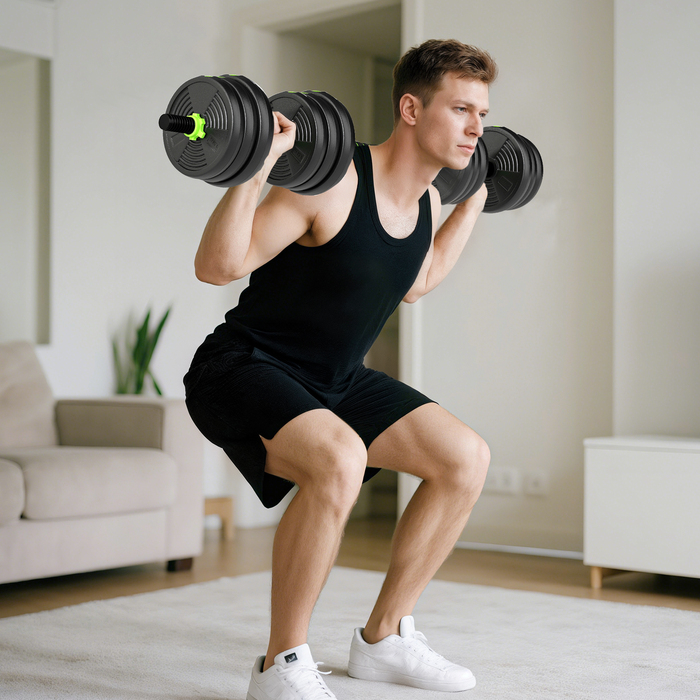 Набір гантелей SPORTNOW, регульовані, 25 кг: комплект коротких гантелей, штанга та гантелі для силових тренувань