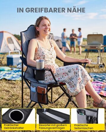 Складане кемпінгове крісло YEAUPE PRO X-Large, посилене, комфортне з м'якою підкладкою, витримує до 150 кг