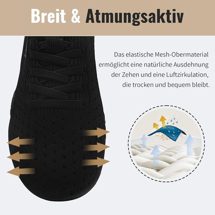 Босижні кросівки для жінок: м'які, дихаючі, для занять спортом та фітнесом, антиковзаючі (44 EU, чорний)