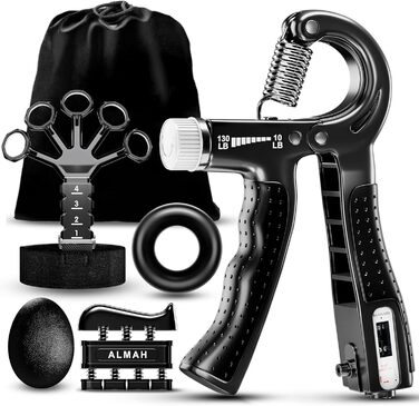 Набір тренажерів для рук ALMAH: 5 шт. для пальців, зап'ястя, сили хвата. Регульовані, для реабілітації та зняття стресу