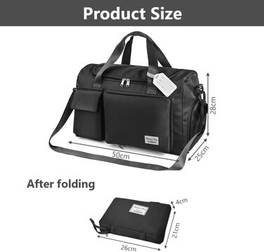 Складана дорожня сумка Flintronic 36L, велика водонепроникна сумка для подорожей, вікенду та спорту для чоловіків і жінок, сіра (з багажним біркою)